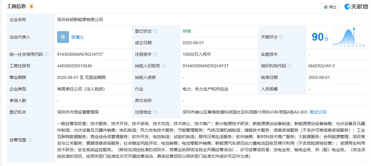 注資1.55億！贛鋒鋰業(yè)在深圳成立新能源公司